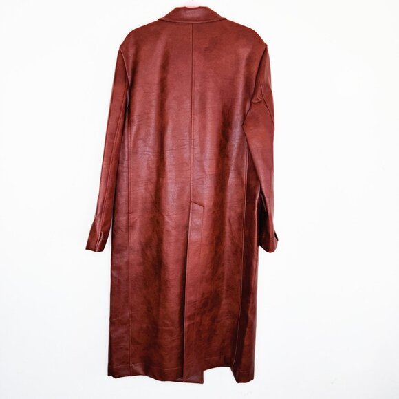 NWT Milk White Faux Leather Oversized Brown Cognac Long Trench Coat Jacket Small - Picture 13 of 15